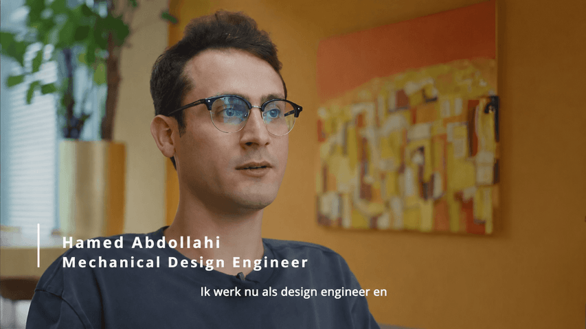 Hamed Abdollahi speaking during an EU-Flex interview at High Tech Campus about professional international trust and innovation