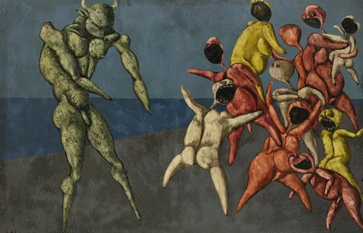 Bahman Mohassess's Il Minotauro fa Paura alla Gente per Bene, depicting a dark minotaur-like figure